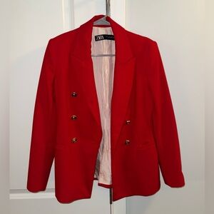 Zara Double-Breasted Red Blazer